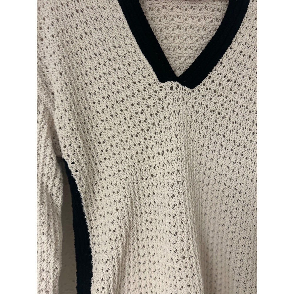 C&C California Women Cream Black Open Knit V-Neck Sweater XS Pullover - Picture 3 of 6